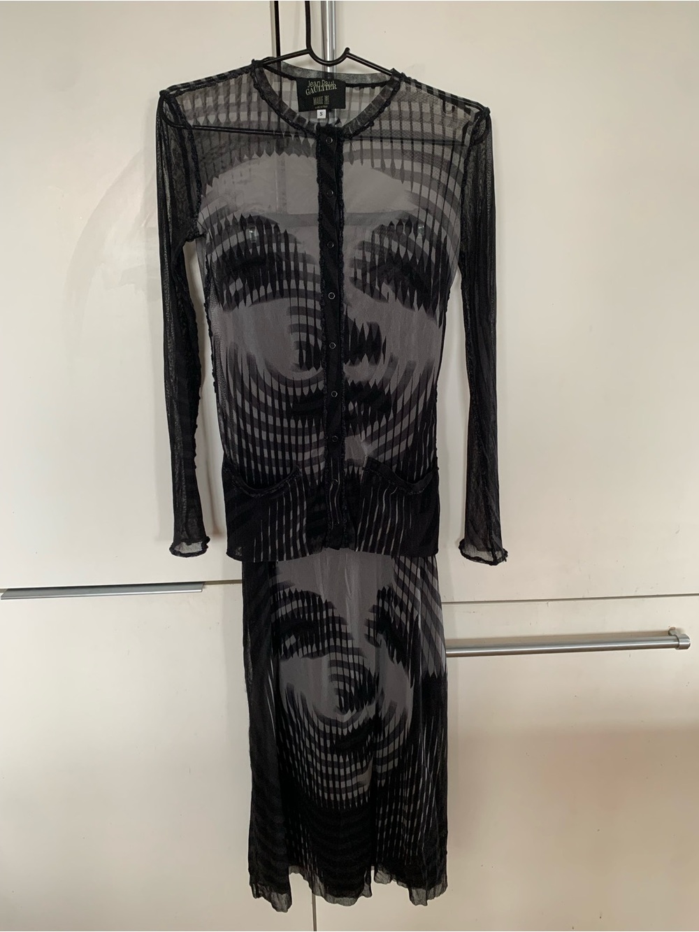 AS IS JPG 2001 Greta Garbo Mesh Cardigan (S) & Skirt (M) Set